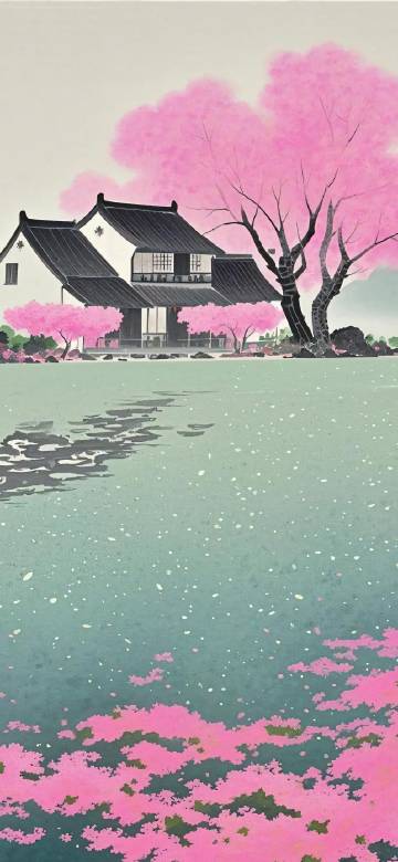 中国风水墨水彩风景插画壁纸
