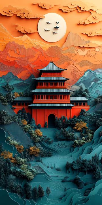 立体古风手机壁纸，让阁楼跃然纸上