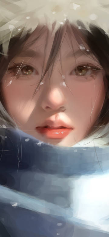 冬日浪漫少女风情插画手机壁纸