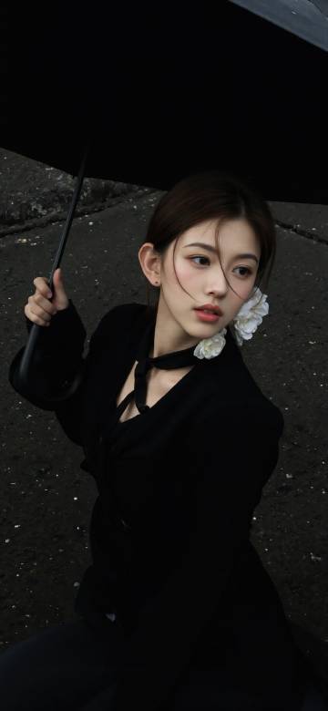 拿把床雨伞的西装高颜值小姐姐手机壁纸